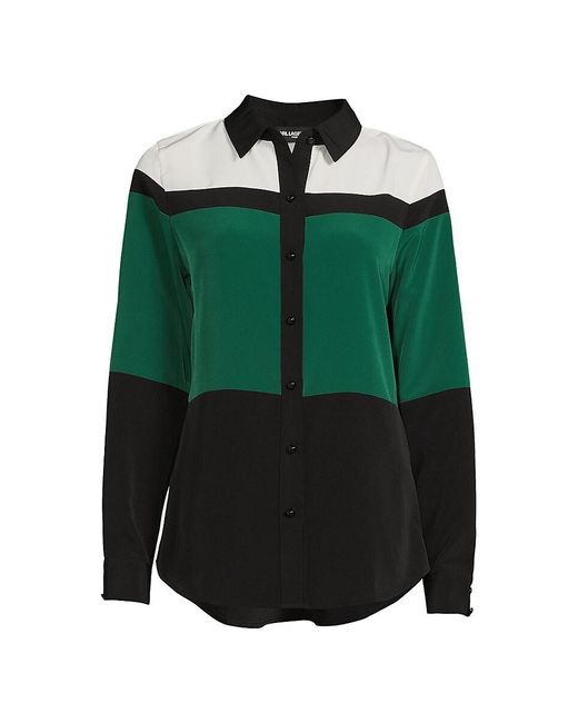 Karl Lagerfeld Green Colorblock Button Up Blouse