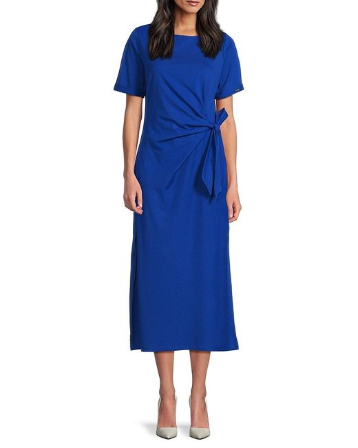 DKNY Blue Short Sleeve Shift Midi Dress