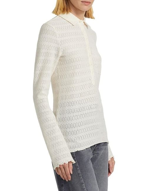 Rag & Bone White Julia Pointelle-Knit Polo