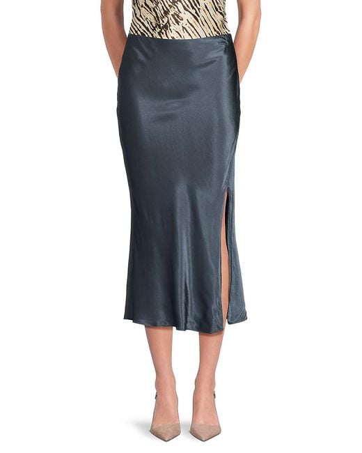 Rails Blue Satin Side-Slit Midi-Skirt