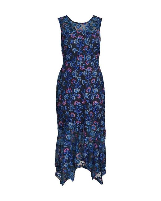 Kensie Blue Floral Asymmetrical Midi Dress