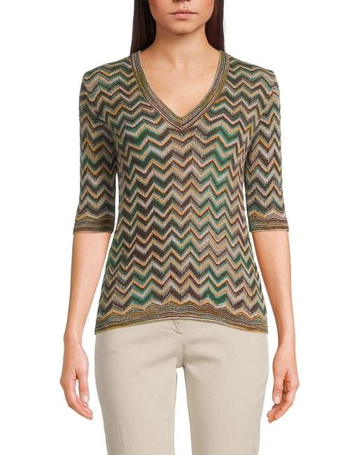 Missoni Green Chevron Knit Mohair-Blend Sweater Top