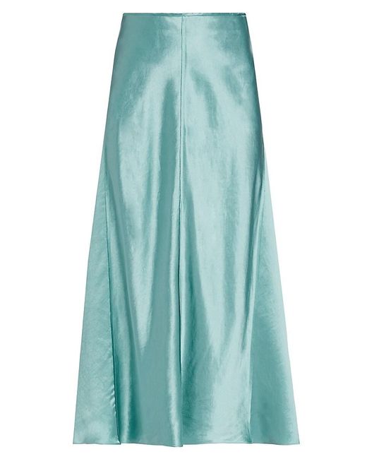 Vince Blue Solid Satin Midi Skirt