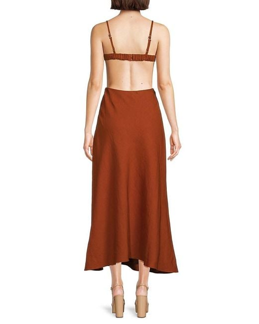 Cult Gaia Brown 'Selah Cut Out Linen Blend Midi Dress