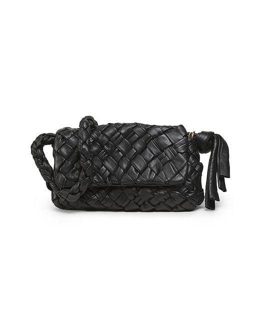 Walter Baker Black Woven Leather Flap Shoulder Bag