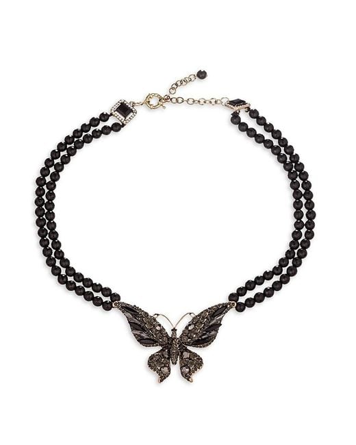 Eye Candy LA Black Statement Lina Goldtone, Agate, Glass Crystal & Cubic Zirconia Butterfly Beaded Necklace