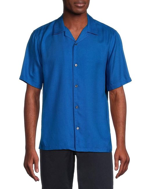 Theory Blue Linen Button Down Shirt for men