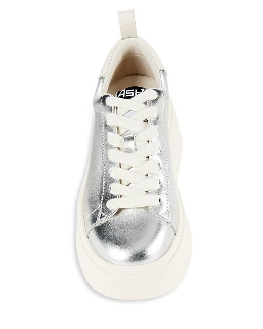 Ash White As Move Metallic Leather Platform Sneakers