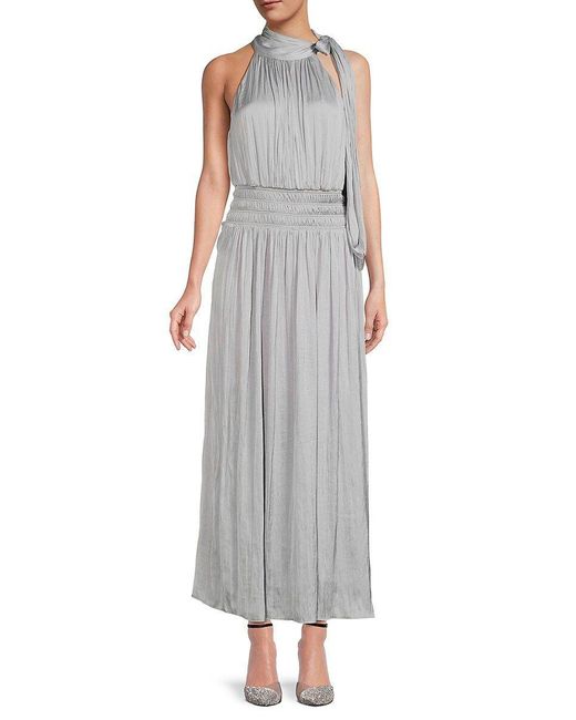 BCBGMAXAZRIA Gray Neck Tie Maxi Dress