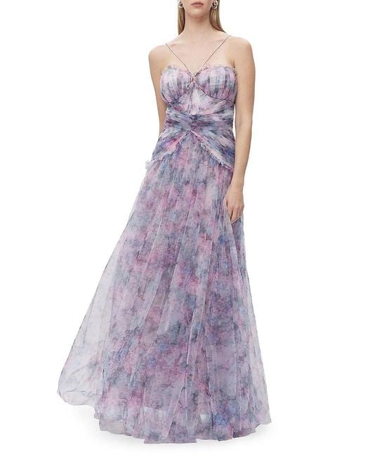 Zac Posen Purple Pleated Halter Strap Tulle Gown
