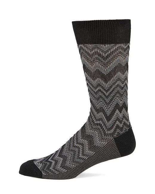 Missoni Blue Rib-Knit Zigzag Cotton-Blend Crew Socks for men