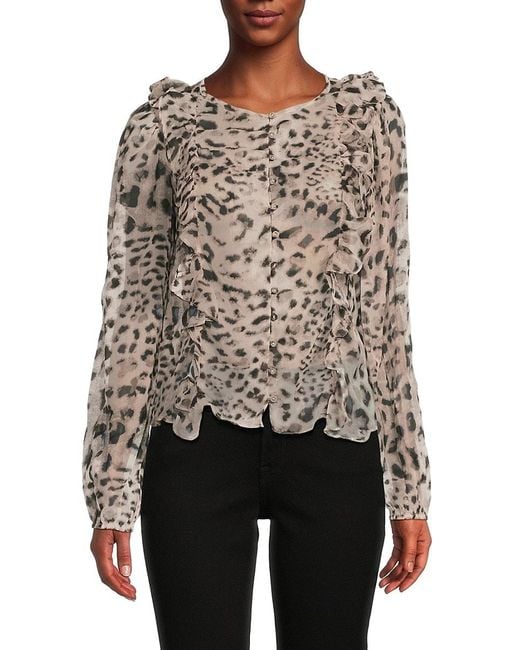 Walter Baker Gray Leopard Ruffle Blouse