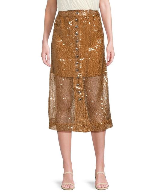 Rabanne Natural Sequin Layered Midi Skirt