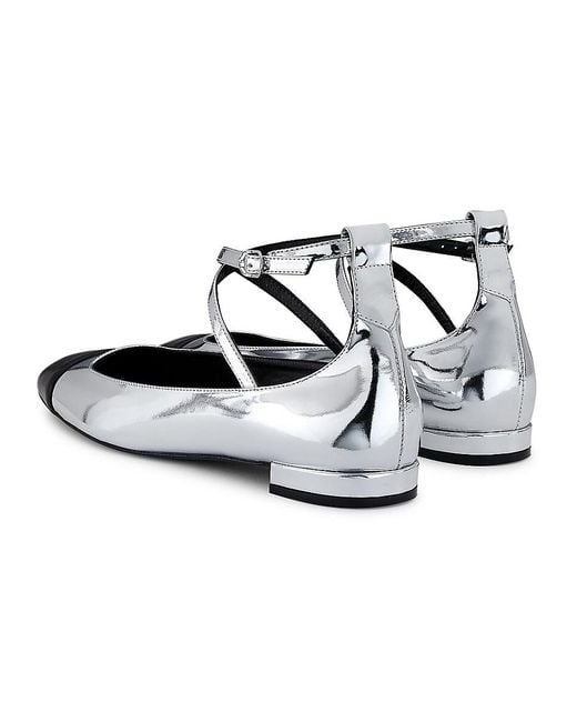 Stuart Weitzman White Eden Leather Ankle-Wrap Flats
