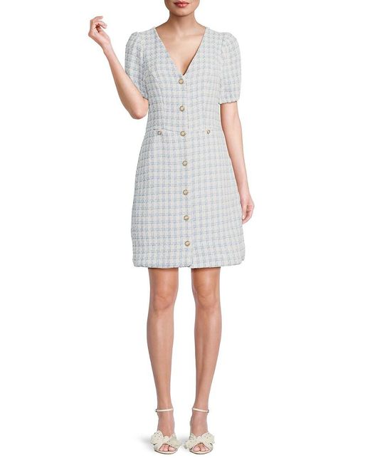 Nanette Lepore Gray Checked Tweed Mini Dress