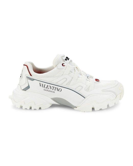 Valentino Garavani White Logo Leather & Mesh Chunky Sneakers for men