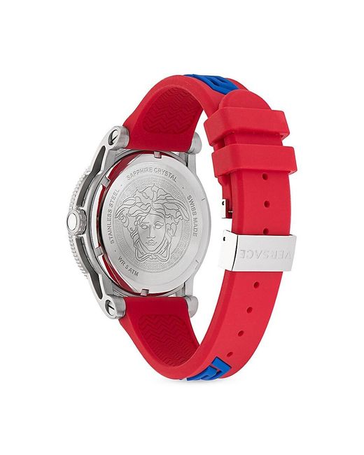 Versace V-palazzo 43mm Stainless Steel & Silicone Strap Watch in Red for  Men | Lyst UK