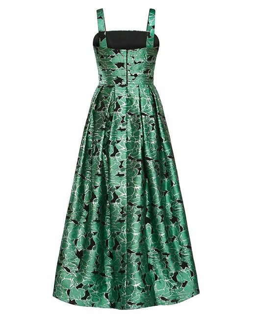 Zac Posen Green Floral Jacquard Fit-&-Flare Midi Dress