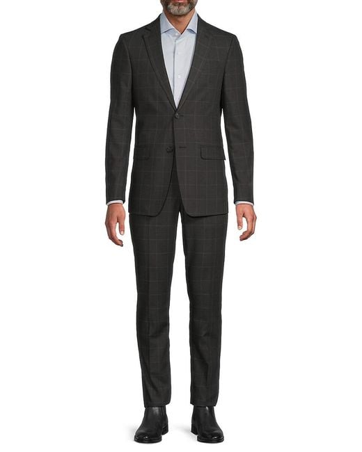 DKNY Black Windowpane Slim-Fit Two-Button Suit for men