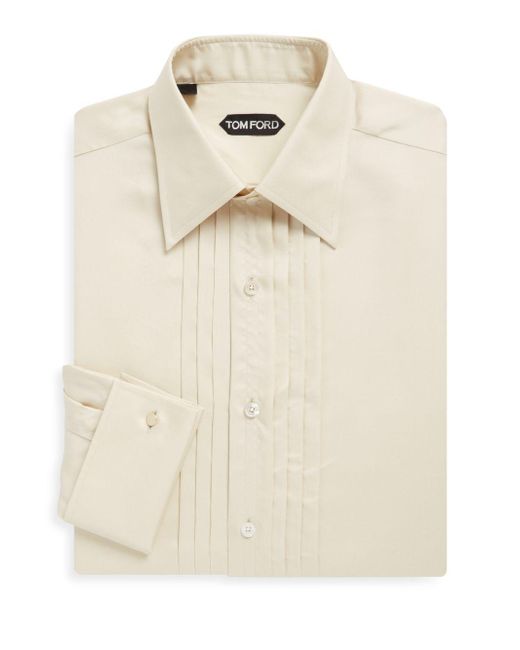 Tom Ford Silk Tuxedo Shirt in Cream 