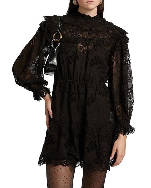 Farm Rio Black Flowered Organza Mini Dress