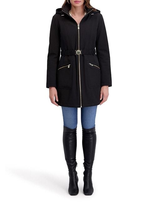 Kensie Black Softshell Belted Longline Jacket