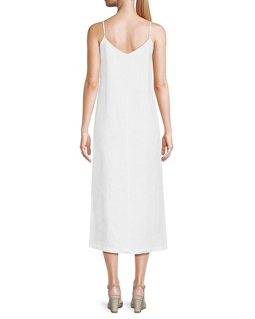 Saks Fifth Avenue White 100% Linen Midi Dress
