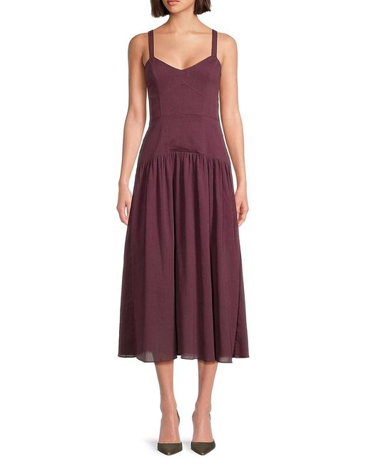 AREA STARS Purple Karin Solid A-Line Midi Dress