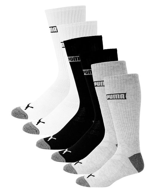 PUMA Black 6-pack Assorted Logo Crew Socks for men