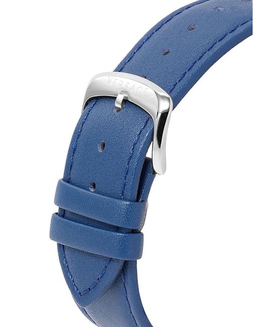 Versace Blue 43mm Stainless Steel & Leather Strap Watch for men