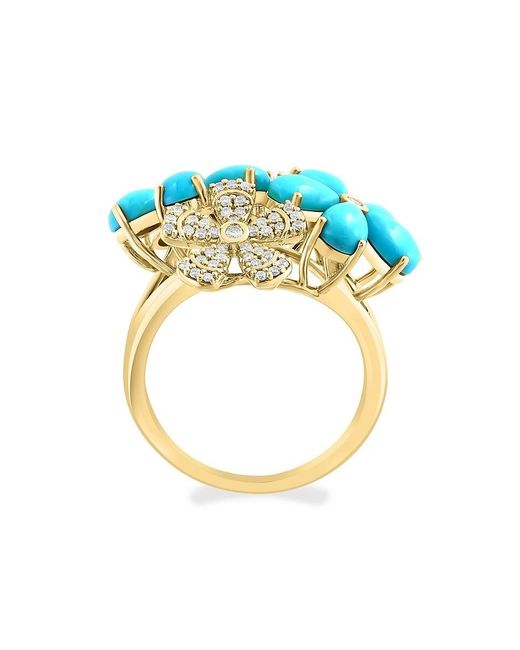 Effy Blue 14k Yellow Gold, Turquoise & Diamond Floral Ring