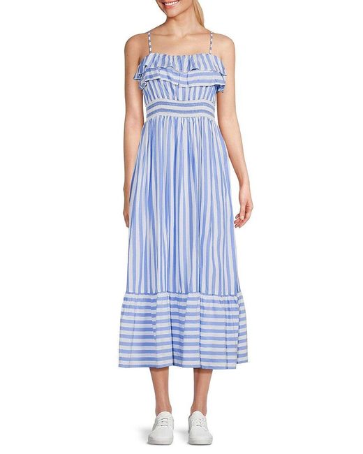 Vineyard Vines Striped Maxi Fit And Flare Dress in Blue Lyst