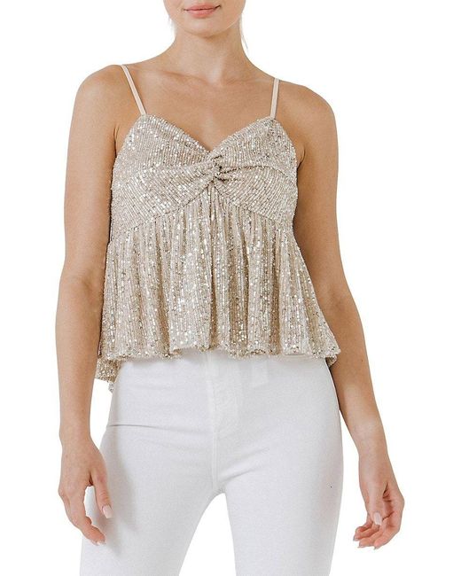 Endless Rose Synthetic Sequin Flutter Crop Top in Ivory (White) Lyst