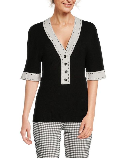 Karl Lagerfeld Black Contrast Trim Ribbed Sweater