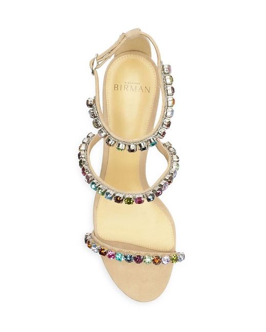 Alexandre Birman White Alexa Crystals Embellished Suede Sandals