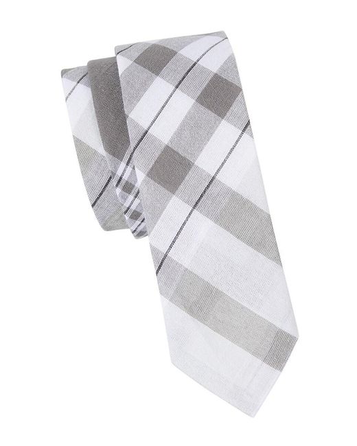 Thom Browne White Plaid Check Tie for men