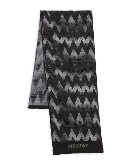 Missoni Gray Zigzag Wool-Blend Scarf for men