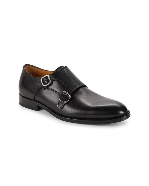 Saks Fifth Avenue Black Matthew Leather Double Monk Strap Shoes for men