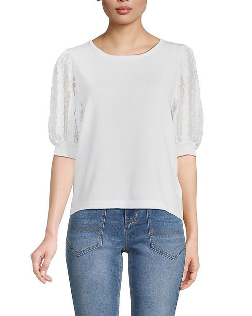 Nanette Lepore White Lace Puff Sleeve Sweater