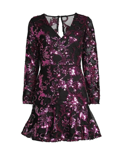 MILLY Red Sequined Long-Sleeve Minidress