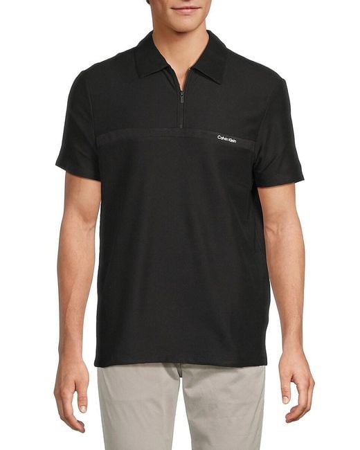 Calvin Klein Black Logo Zip Up Polo for men
