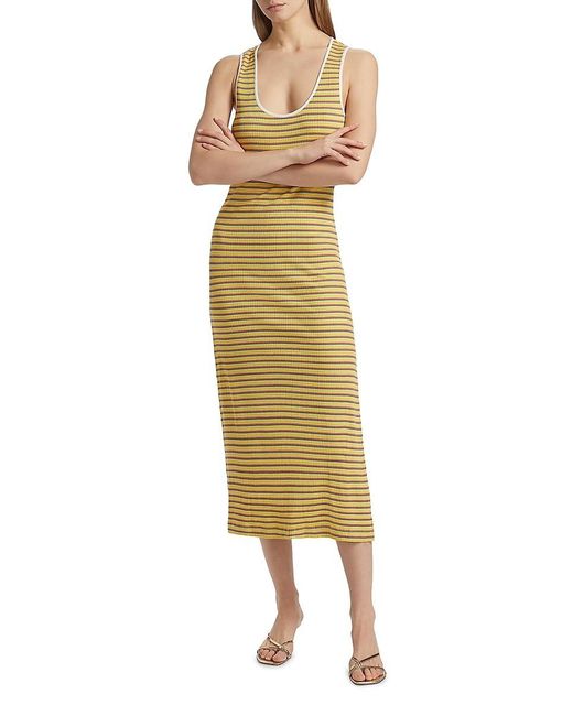 Ramy Brook Metallic Everest Striped U-Neck Knit Midi-Dress