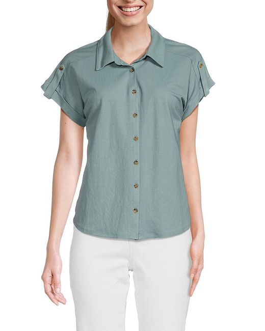 Bobeau Blue Short Sleeve Tab Cuff Shirt