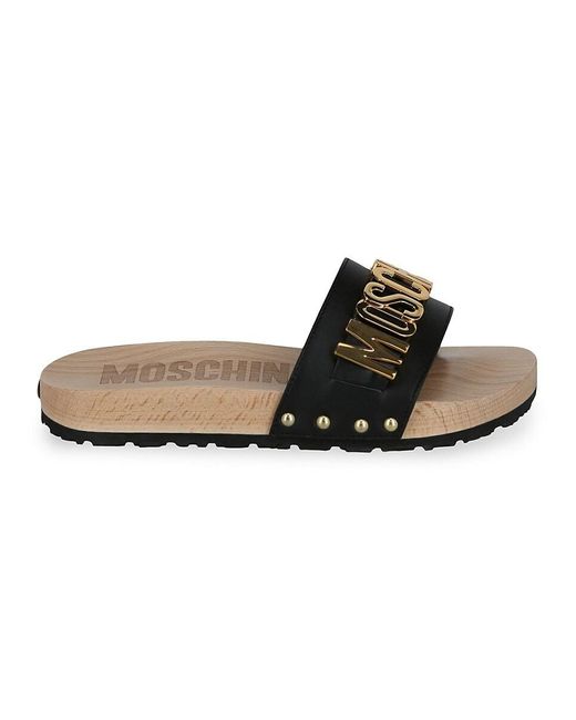 Moschino Black Logo Wood Insole Sandals