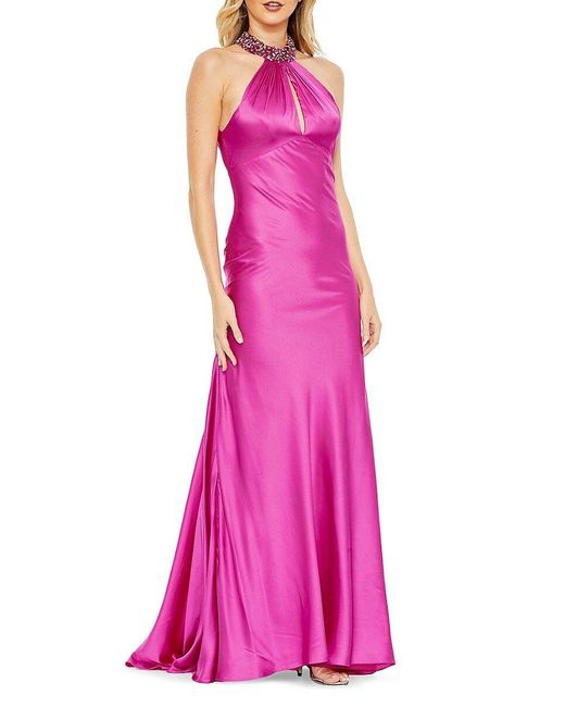 Mac Duggal Satin Halter Sheath Gown in Pink | Lyst