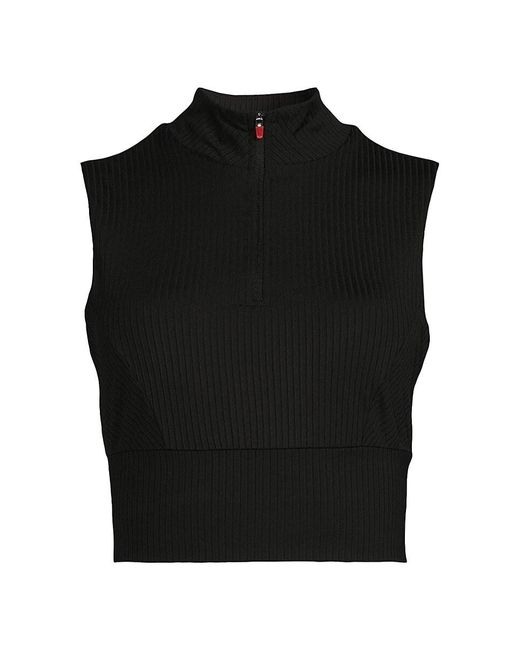 Spyder Black 'Ribbed Cropped Zip Up Pullover