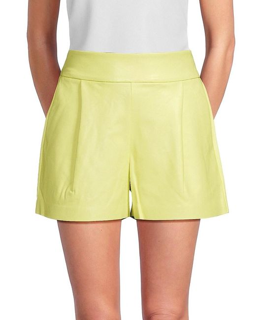 Susana Monaco Yellow Faux Leather Pleated Shorts