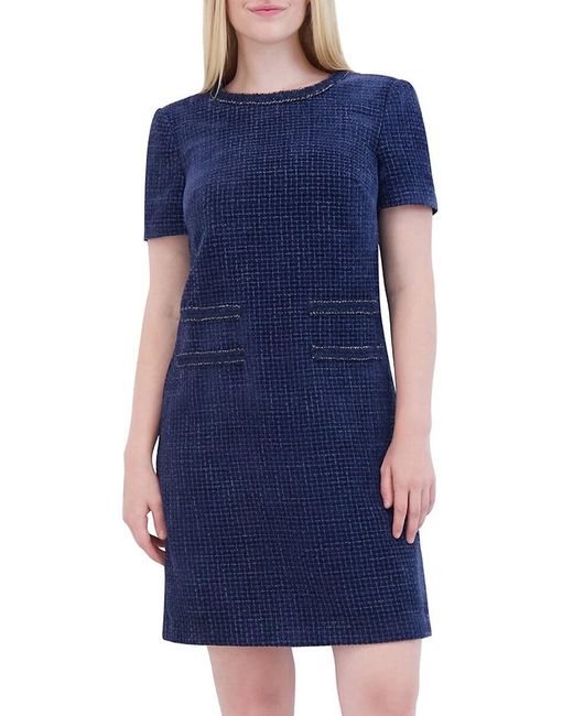 Eliza J Blue Bouclé Shift Dress With Braid Detail