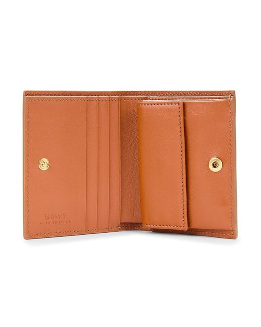 Versace Orange Logo Leather Bifold Wallet