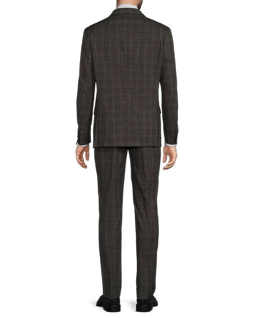 Kenneth Cole Black Mini Grid Two-Button Slim-Fit Suit for men